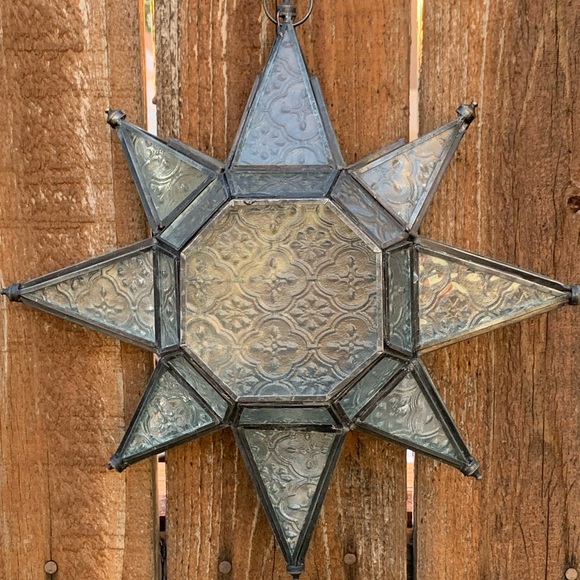 Vintage Large 12” Moroccan Star Textured Glass Tealight Candle Holder (Unused) - Picture 7 of 12